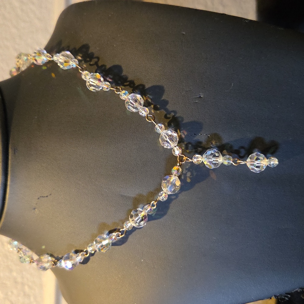 Vintage Crystal Beaded Necklace or Chocker Unmarked Vintage Jewelry